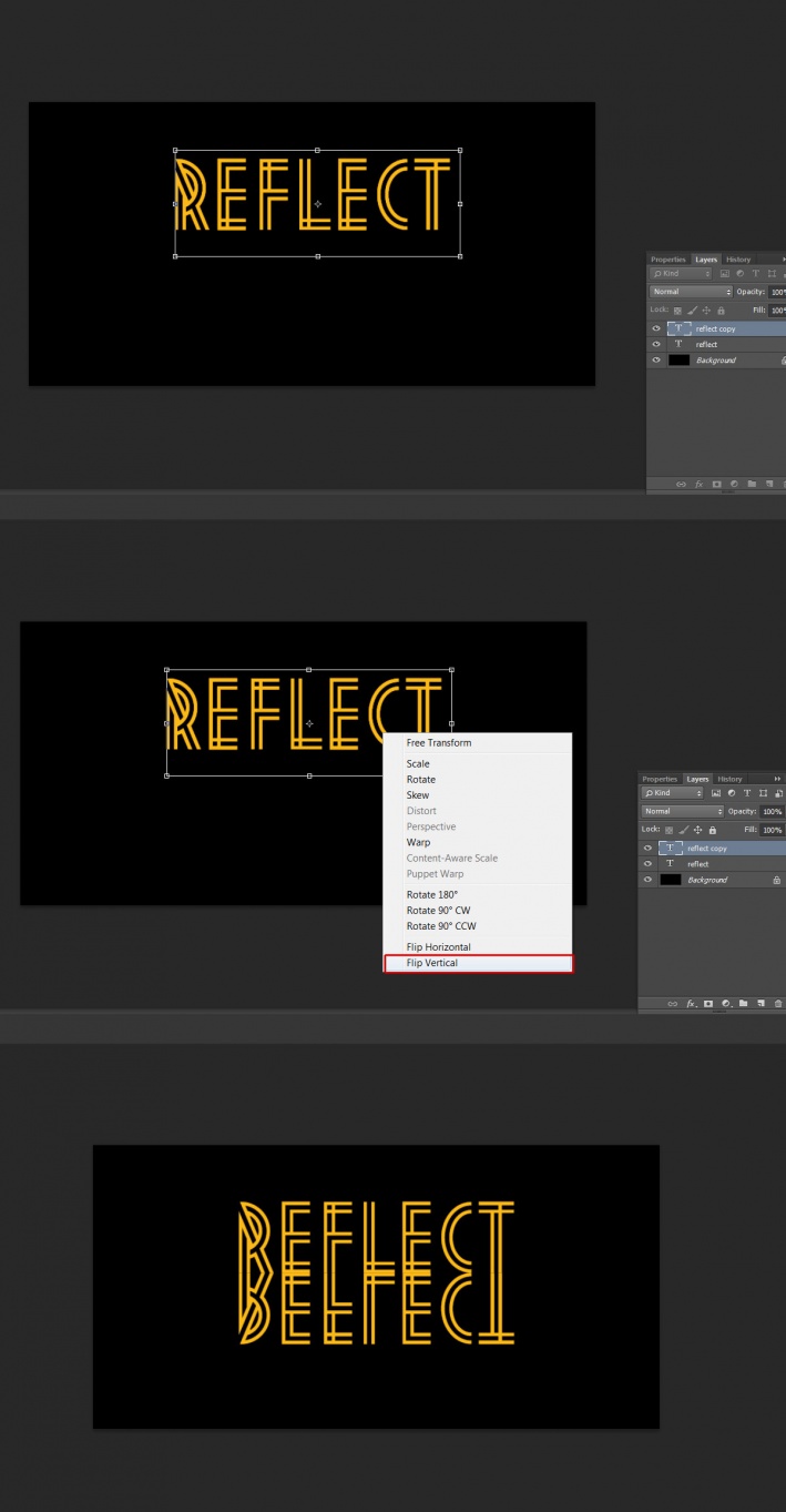 Как сделать зеркальное отражение текста в Photoshop